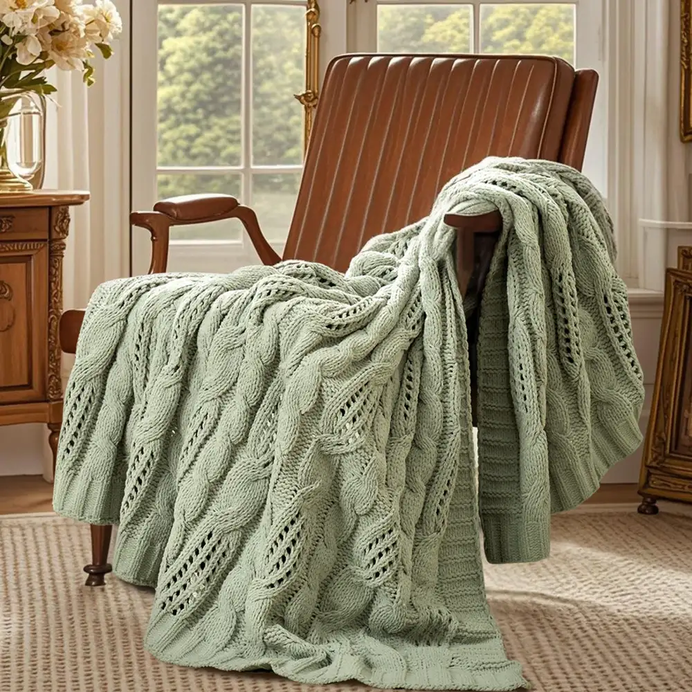 Chenille Cable-Knit Throw Blanket