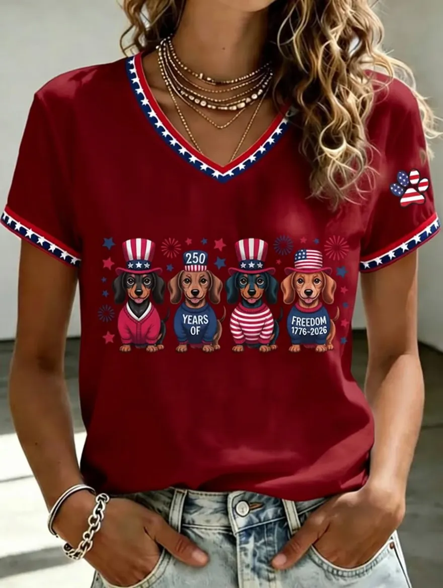 Women's Independence Day Slogan Casual Printed Short-Sleeve T-shirt
