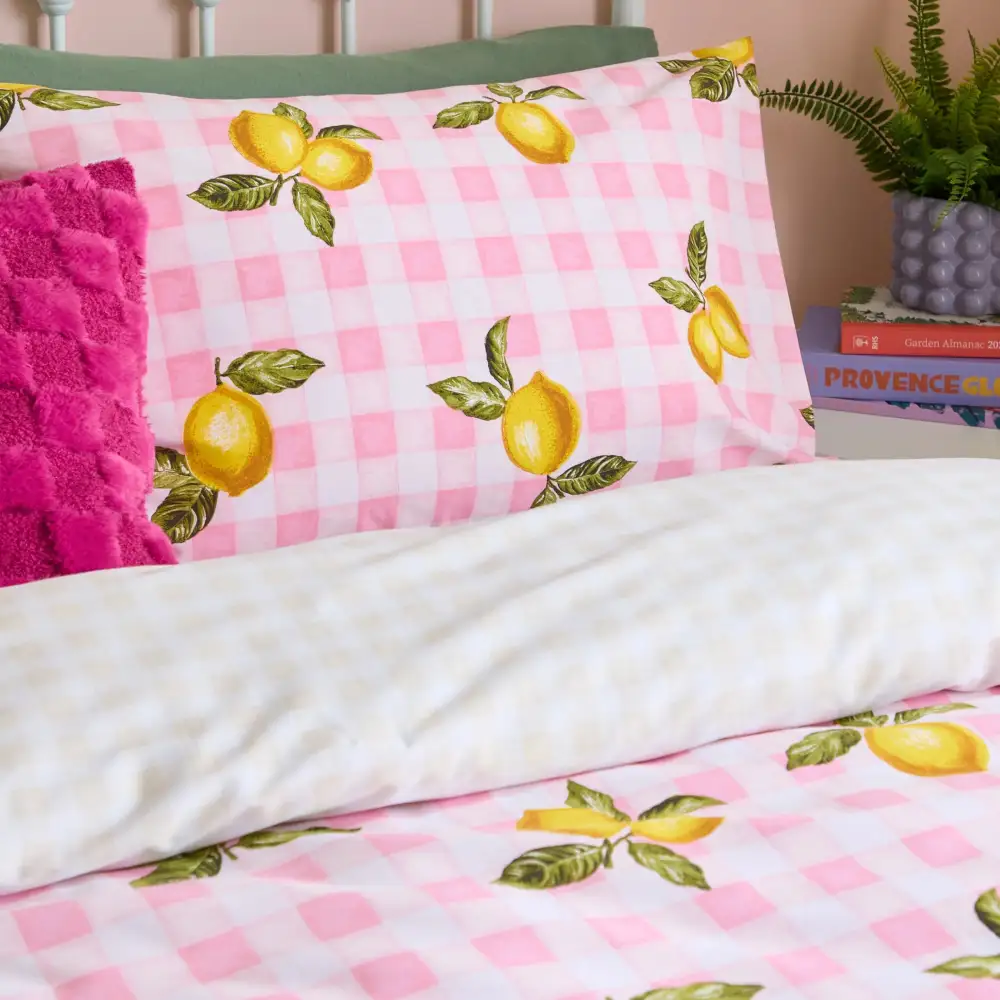 Reversible Gingham Check Cotton Duvet Cover Set