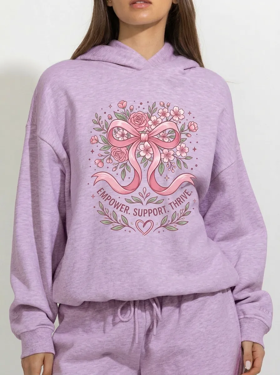 Women's Breast Cancer Awareness Floral Ribbon Printed Hoodie