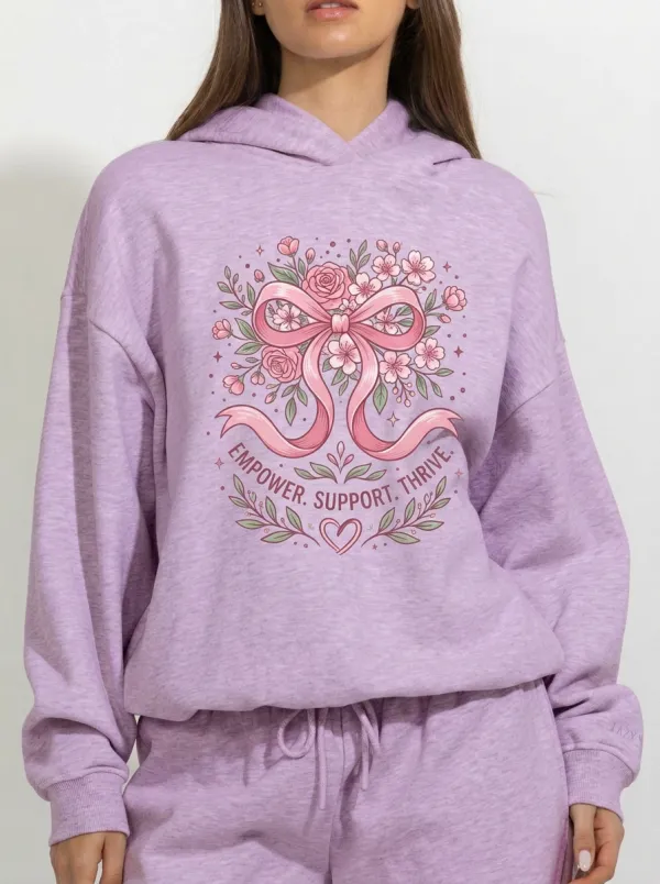 Women's Breast Cancer Awareness Floral Ribbon Printed Hoodie