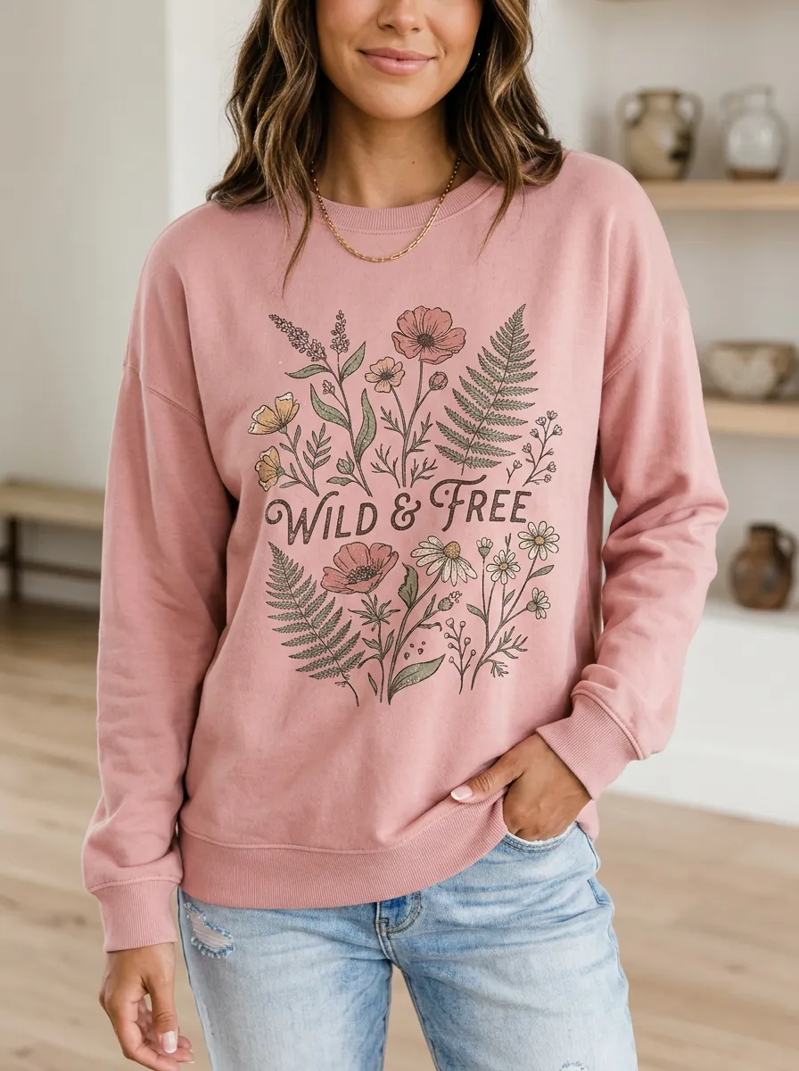 Women's Wild & Free Botanical Flower Printed Sweatshirt