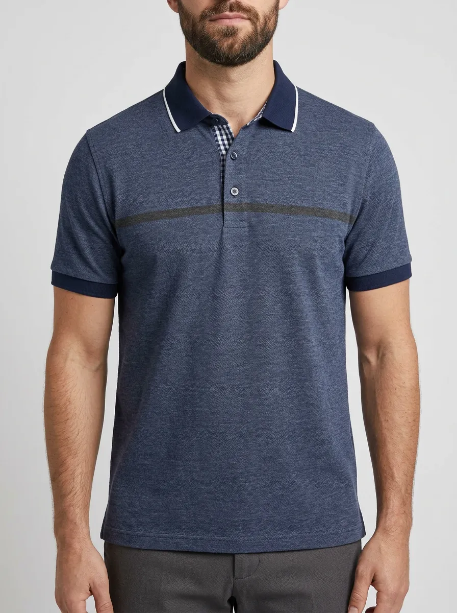 Men's Knit Ribbed Textured Horizontal-Stripe Contrast-Trim Polo Shirt