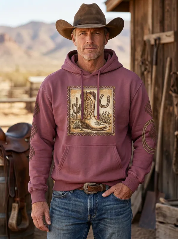 Prairie Sky Cowboy Boot Horseshoe Horse Western Edit Men's Western Sweatshirt