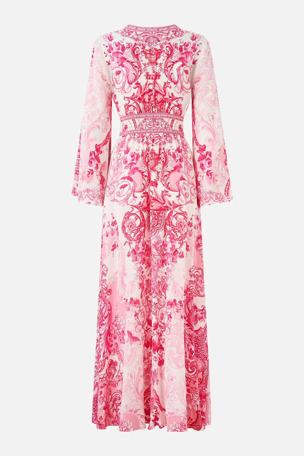 Printed Wide Sleeve Dress with Shirring Detail