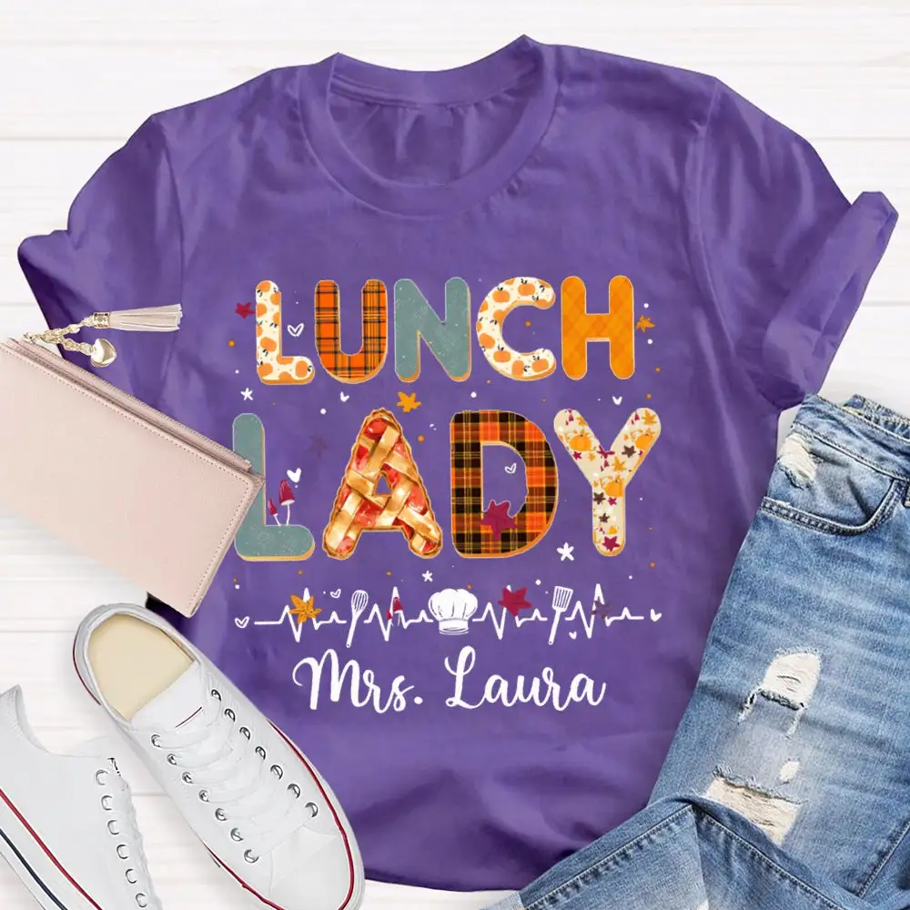 Personalized Name Lunch Lady Colorful Letter Print T-Shirt