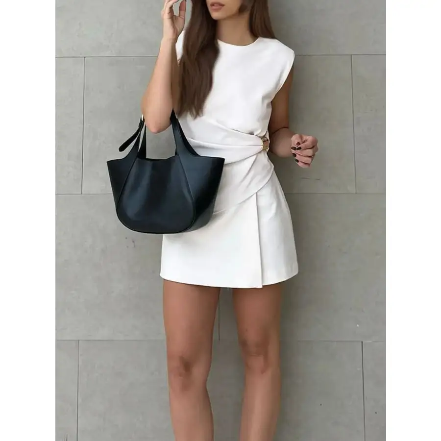Refined Round Neck Sleeveless Top And Skirts Set