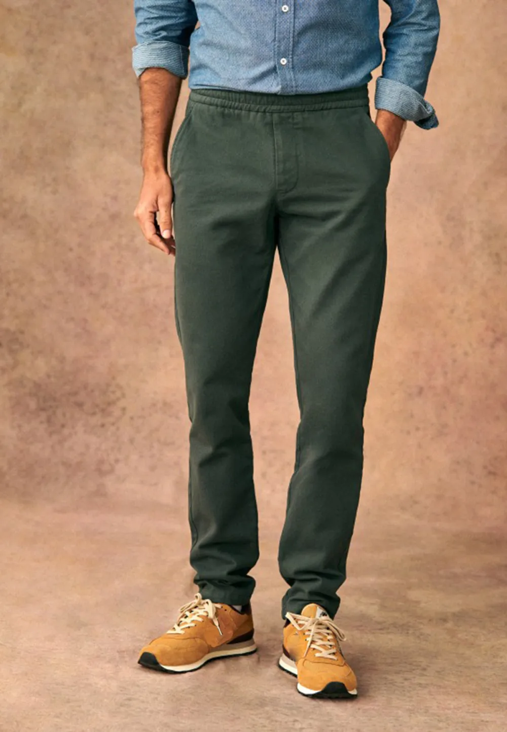 Olive Green Cotton Linen Blend Casual Trousers