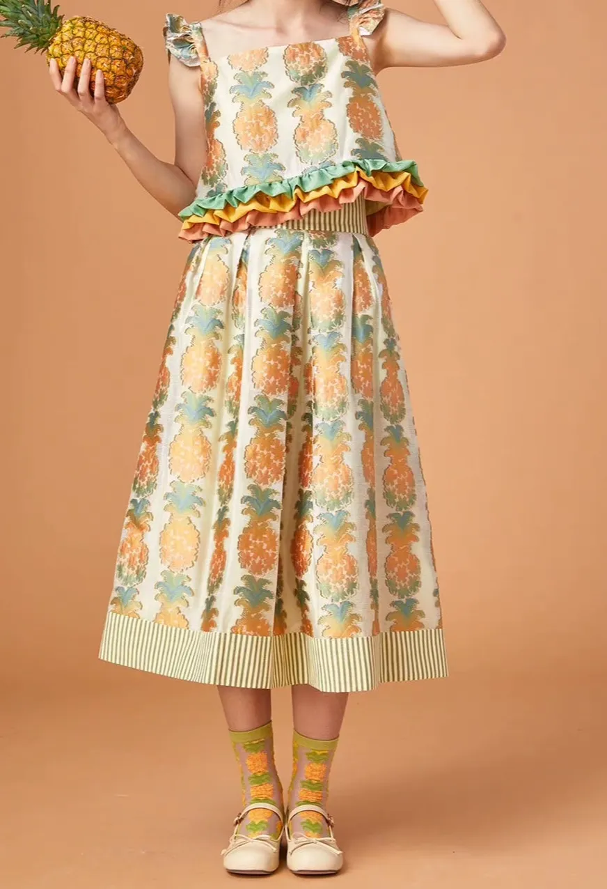 Structured Picnic Maxi Polyester Skirt