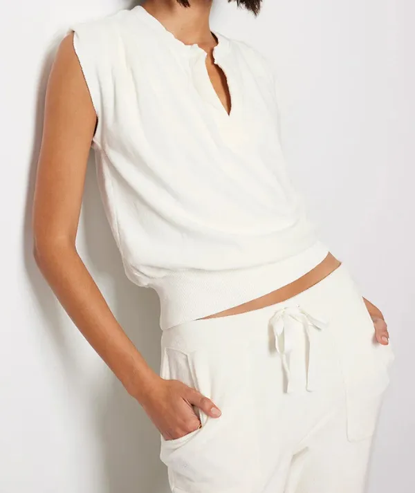 Split Neck Ribbed Sleeveless Tee