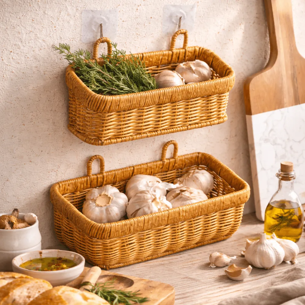 Woven Kitchen Wall Storage Basket
