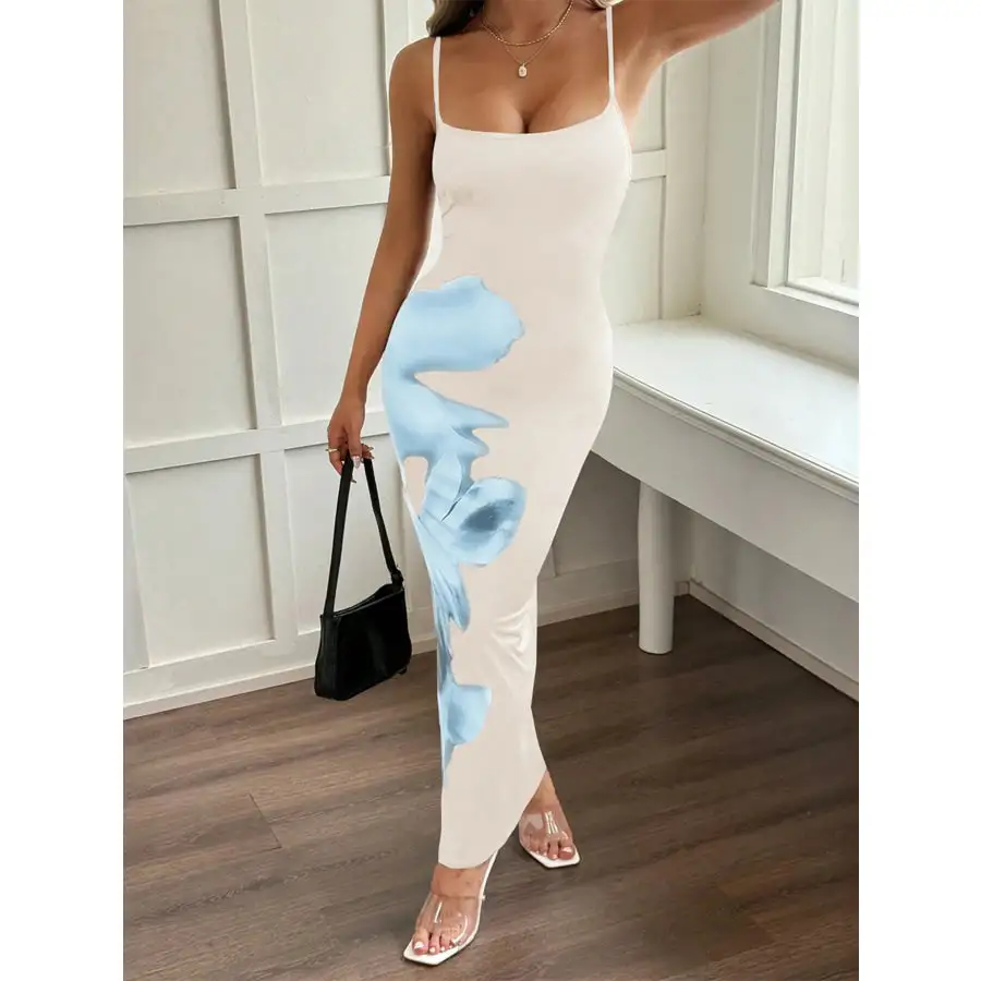 Printed Bodycon Spaghetti Strap Maxi Dress