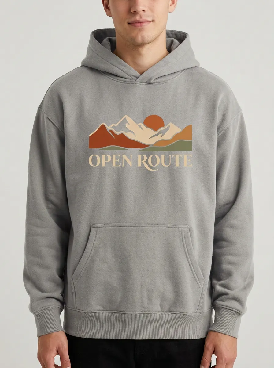 Relaxed Open Route Mountain Sunset Hoodie