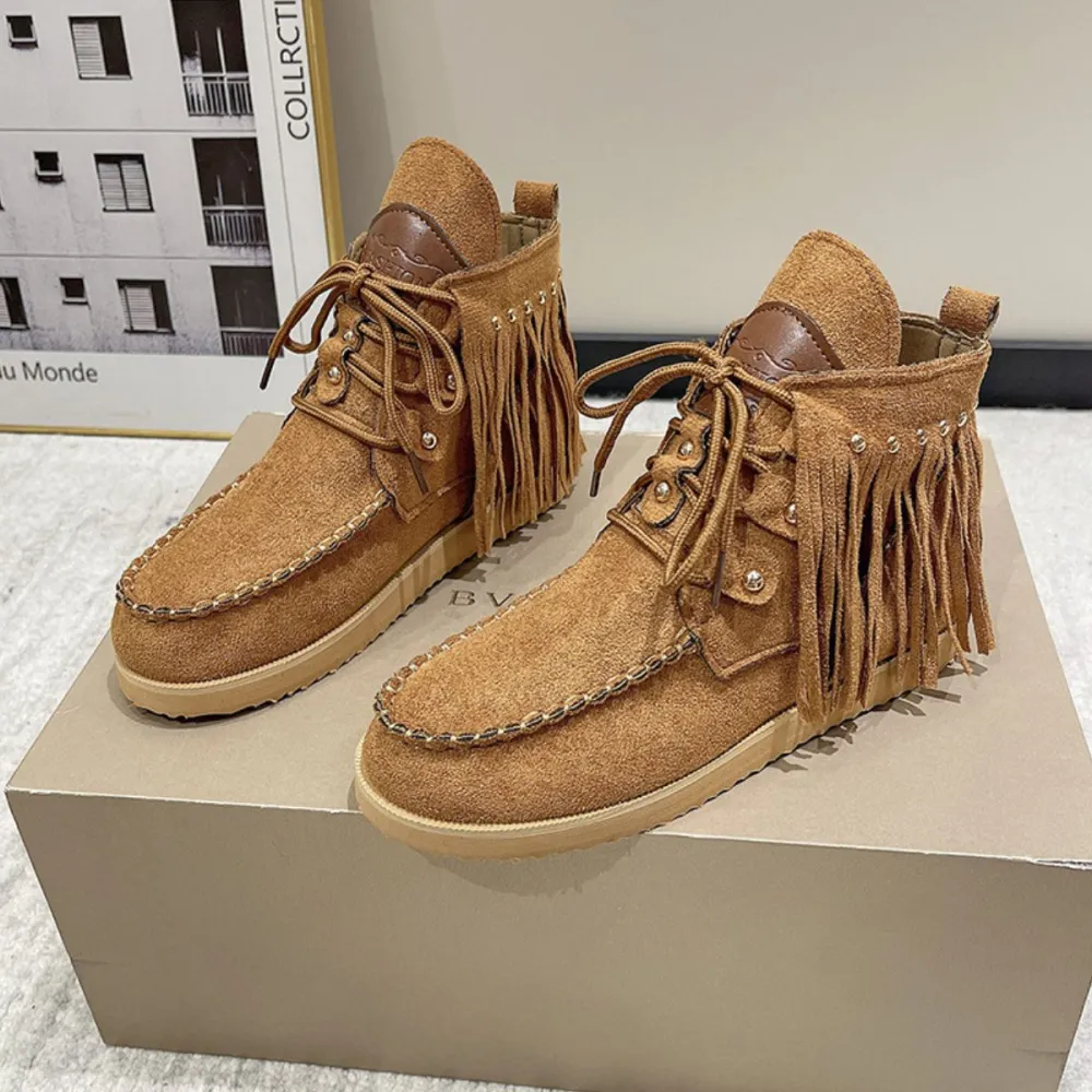 Round Toe Fringe Boots