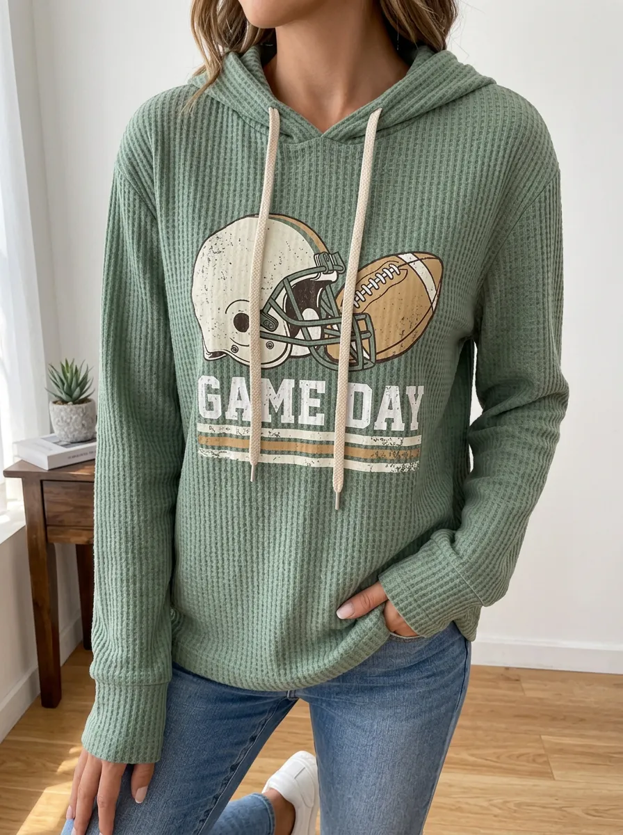 Women's Champion Football Game Day Helmet Printed Waffle Knit Hoodie