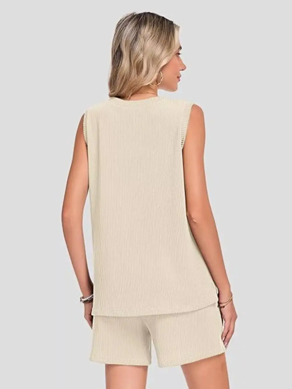 Casual Ribbed Knit Sleeveless Top Shorts Set