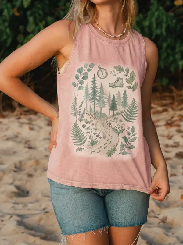 Women's Nature Lover Forest Path Hiking Printed Tank Top