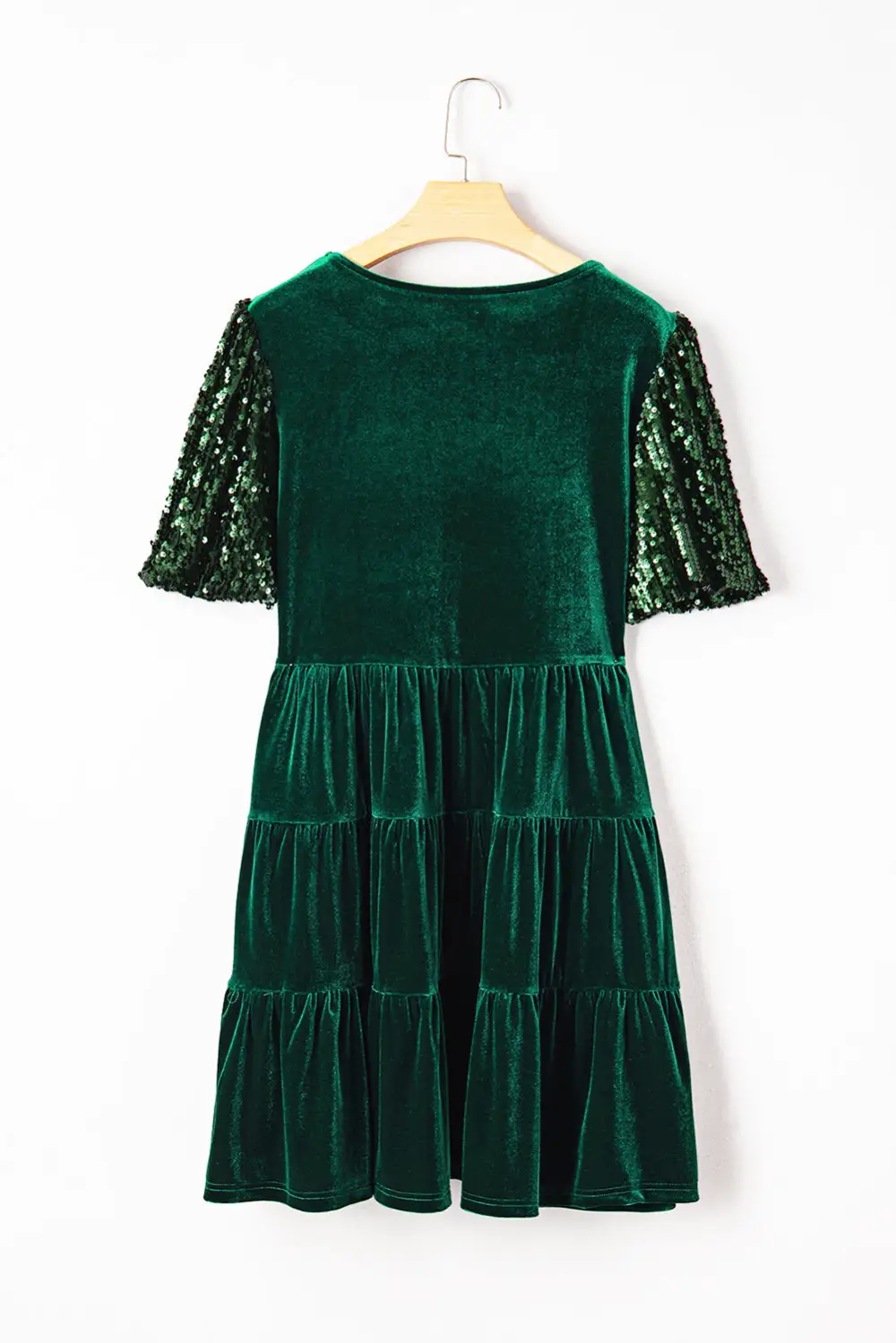 Polished Detail Velvet Sequin Tiered Mini Dress