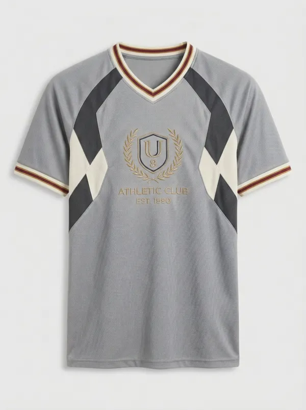 Men's Athletic Club U8 Crest Printed V-Neck Jersey Shirt