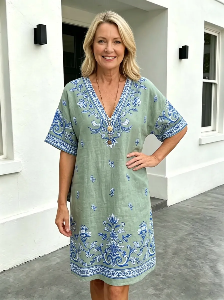 Women's Summer Vacation Blue Floral Pattern Printed Dress