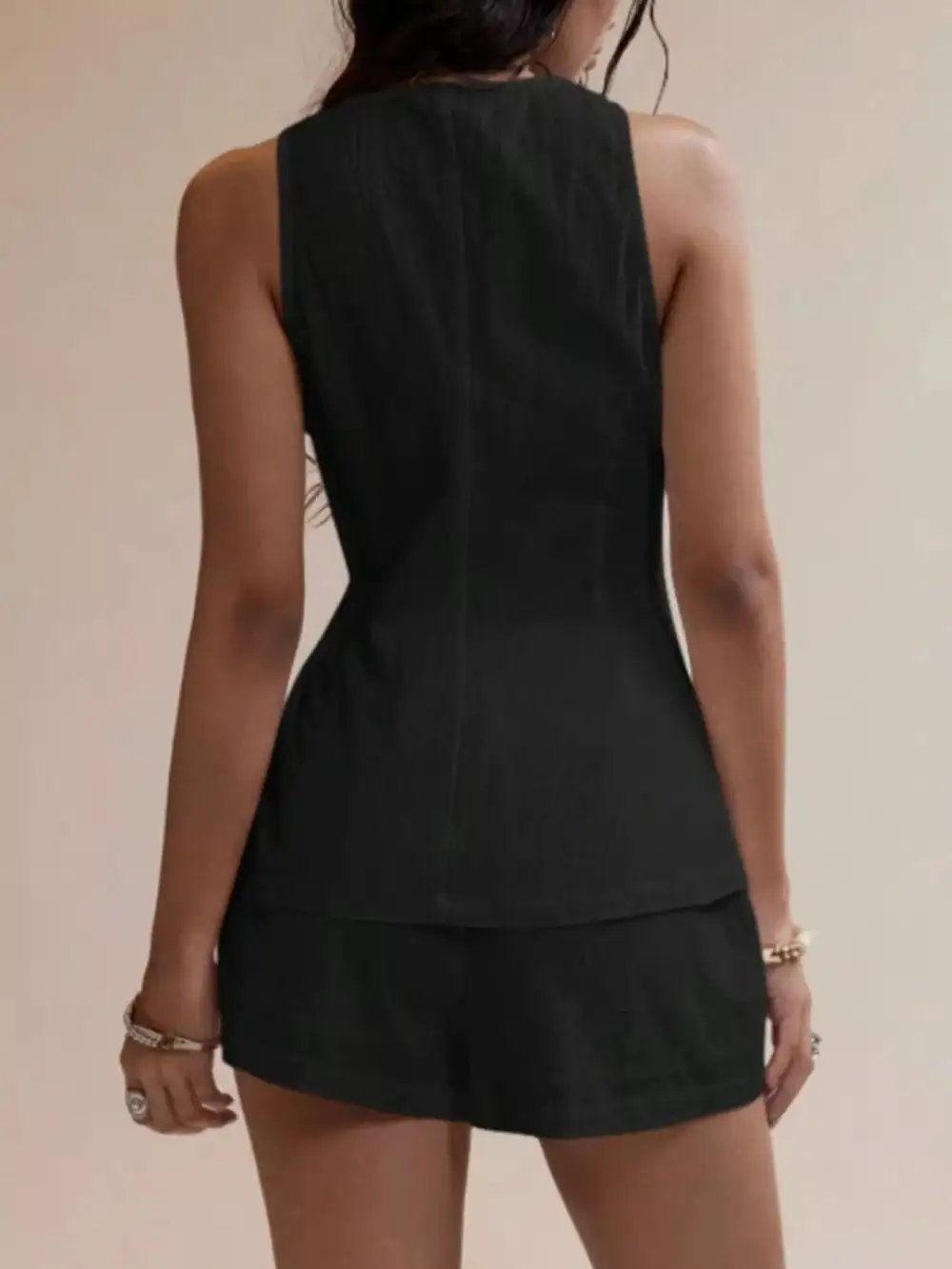 Button Down Sleeveless Top Shorts Set
