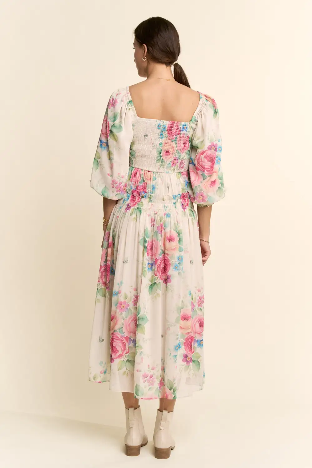 Classic Floral Chiffon Smocked Tiered Dress