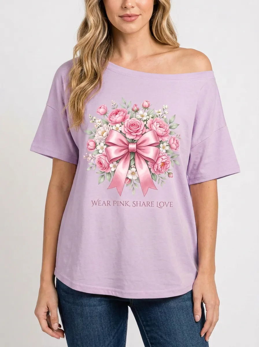 Women's Breast Cancer Awareness Pink Ribbon Floral Printed T-shirt