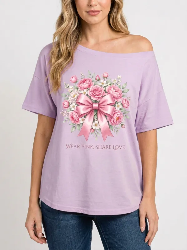Women's Breast Cancer Awareness Pink Ribbon Floral Printed T-shirt
