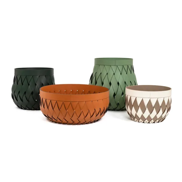 Handwoven Leather Round Basket