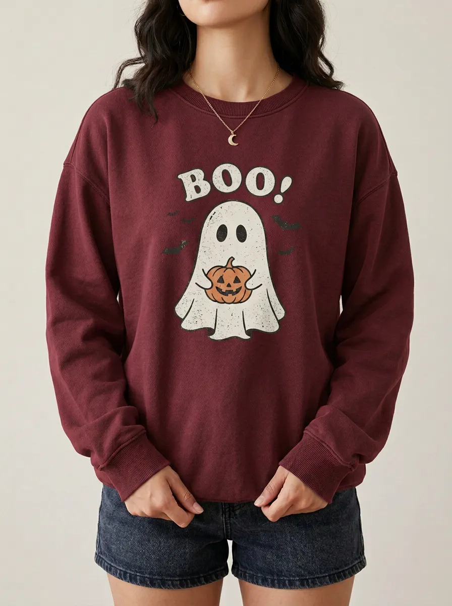 Women's Halloween Ghost Pumpkin Boo Printed Sweatshirt