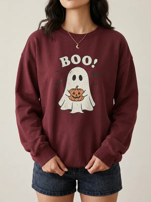 Women's Halloween Ghost Pumpkin Boo Printed Sweatshirt