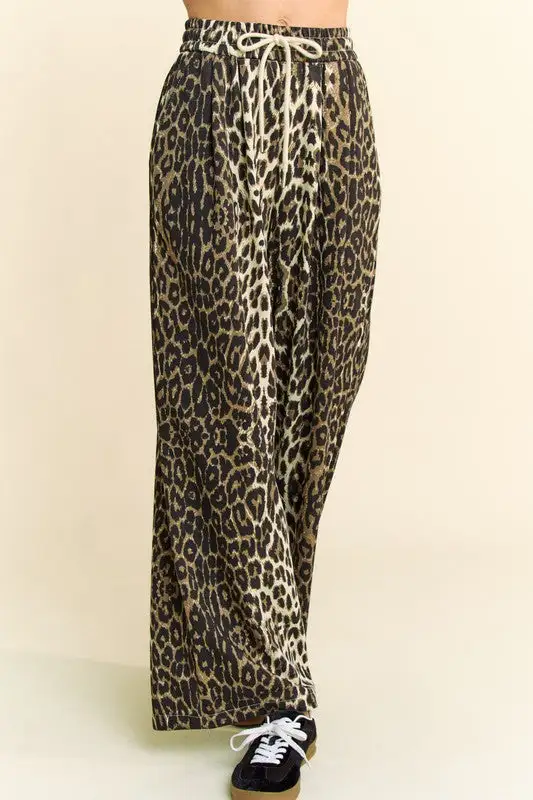 Sequin Leopard Print Wide Leg Relaxed Fit Pants