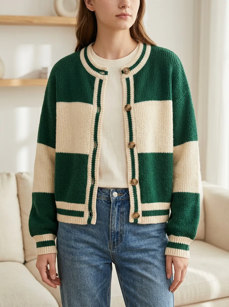 Classic Distinctive Rugby Striped Knit Cardigan