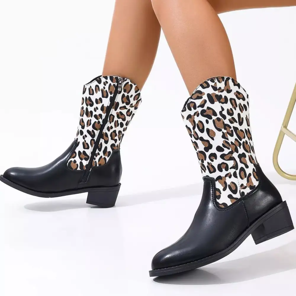 Wrap Point Toe Block Heels Boots