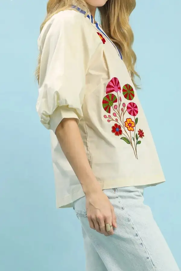 Striped Floral Ruffle Relaxed Top