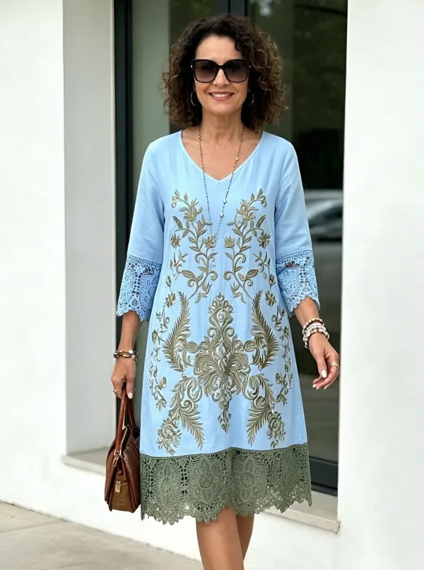 Women's Summer Vacation Floral Embroidery Lace Trimmed Dress