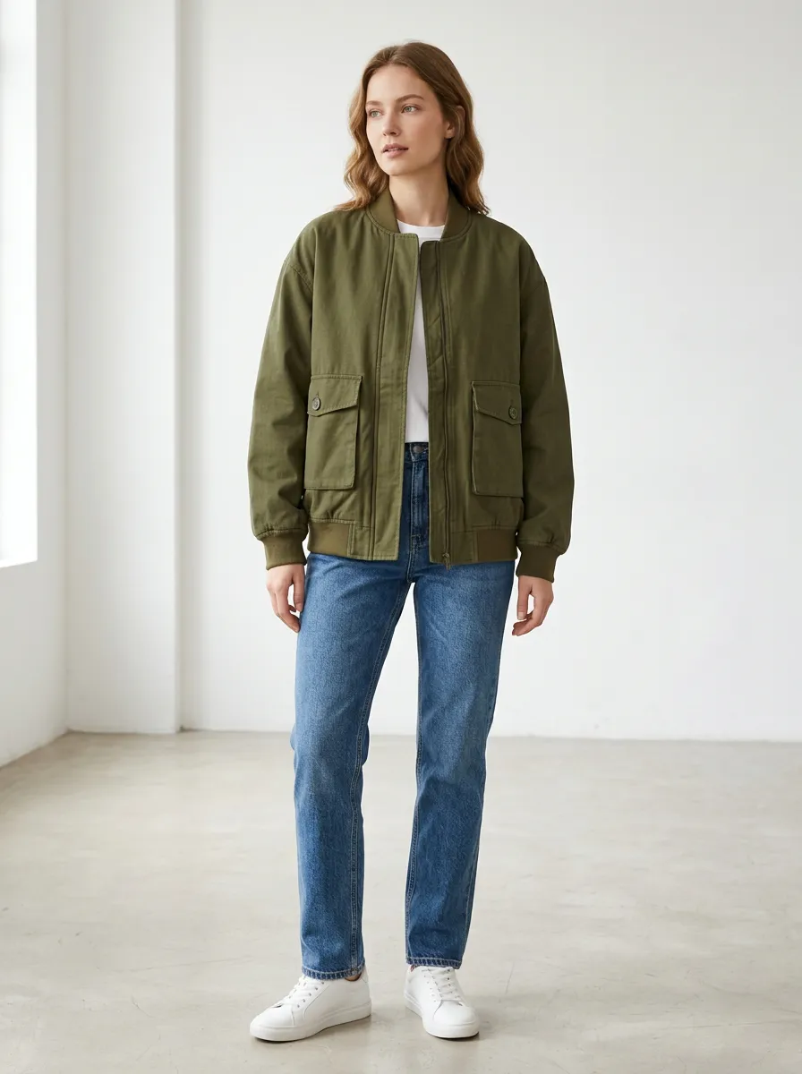 Utility Zip-Front Minimal Women's Casual Jacket