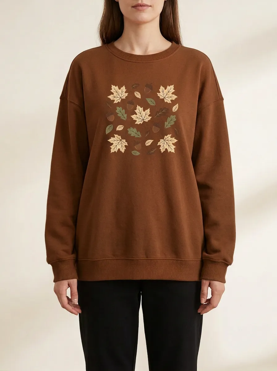 Crafted Maple-Leaf Printed Acorn Graphic Sweatshirt