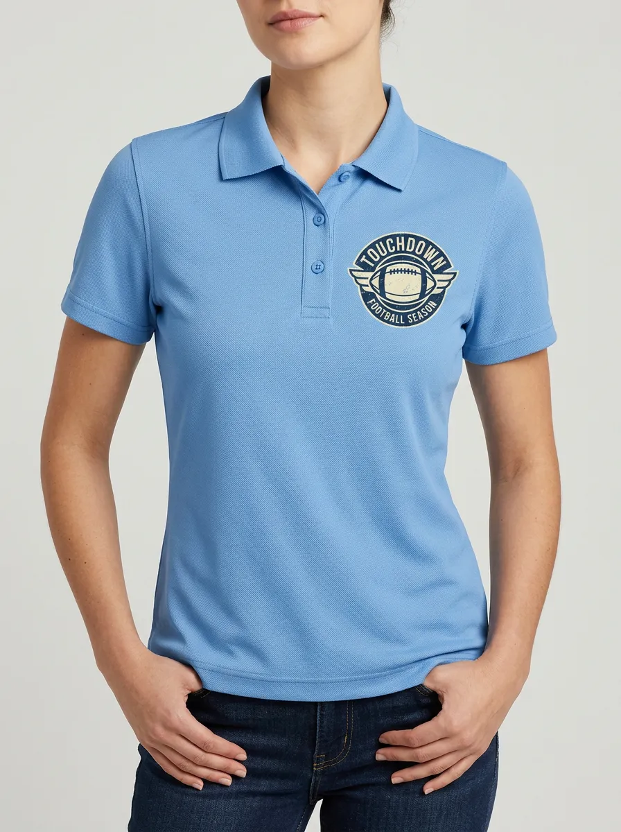 Women's Easygoing American Football Touchdown Season Printed Polo Shirt