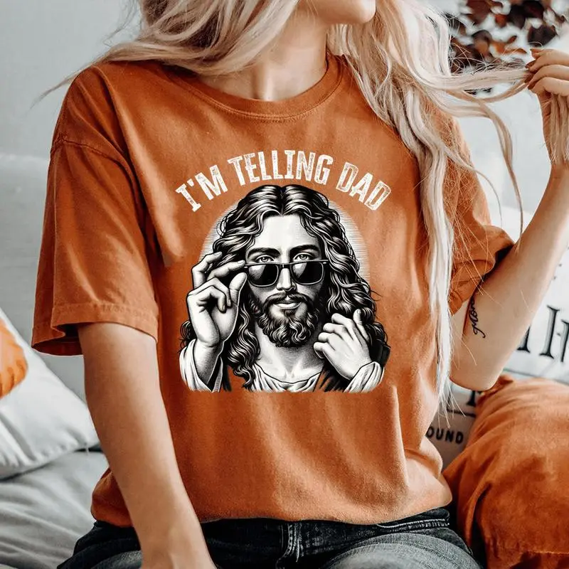 I'm Telling Dad Saying Religious Christian Jesus Meme Women's Oversized Comfort T-Shirt