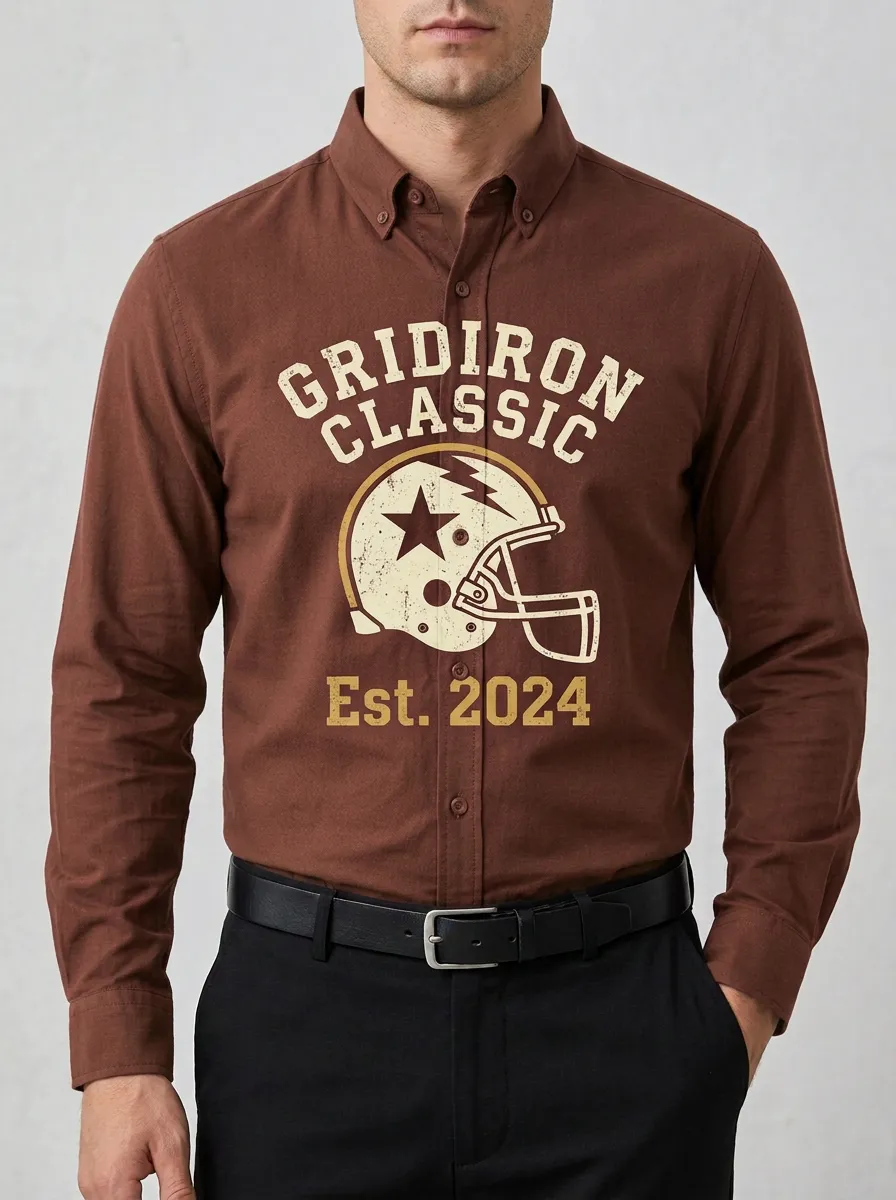 Men's Football Lover Gridiron Classic Helmet Printed Button-Down Shirt