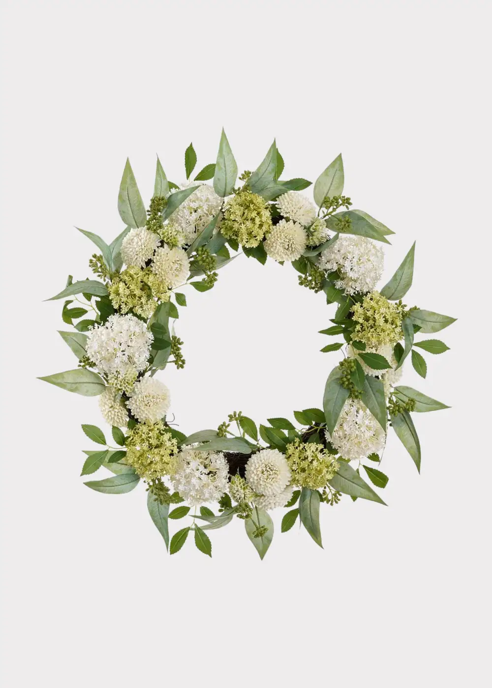 Artificial Snowball Mum Sedum Wreath