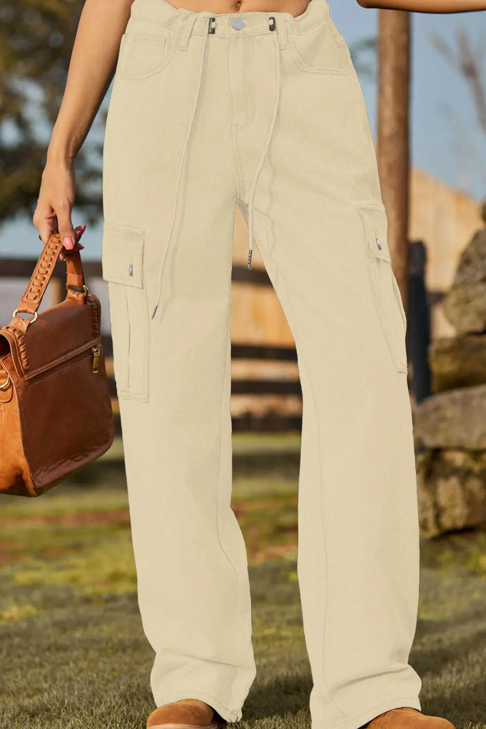 Loose Fit Drawstring Pocket Denim Jeans