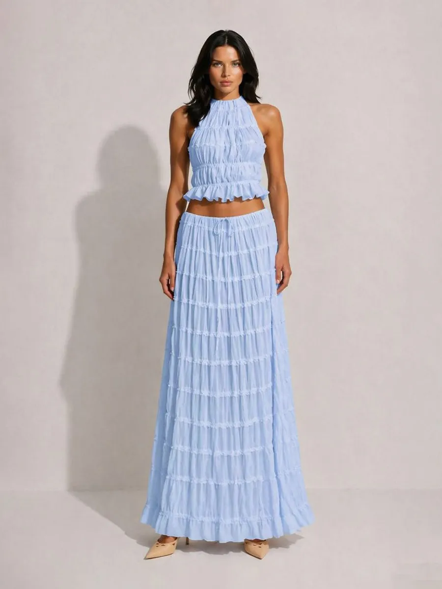 Anouk Two-Piece Pleated Chiffon Maxi Skirt Set