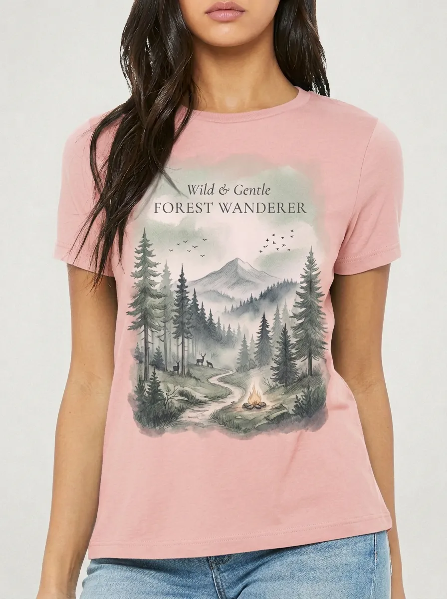 Women's Nature Lover Forest Wanderer Mountain Campfire Printed T-shirt