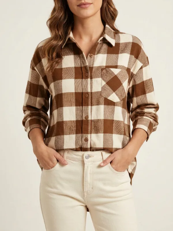 Layered Plaid Plaid Long-Sleeve Shirt