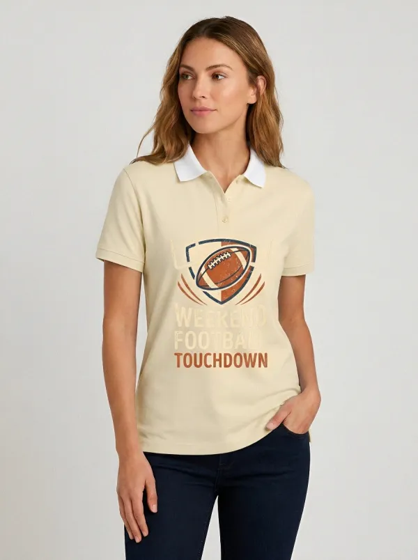 Women's Weekend Football Touchdown Shield Printed Polo Shirt