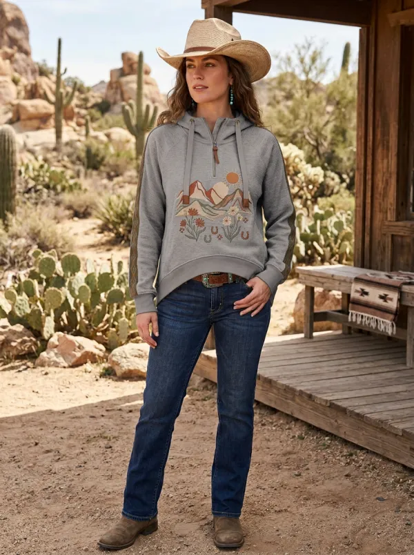 Women's Western Desert Mountain Horseshoe Printed Hoodie