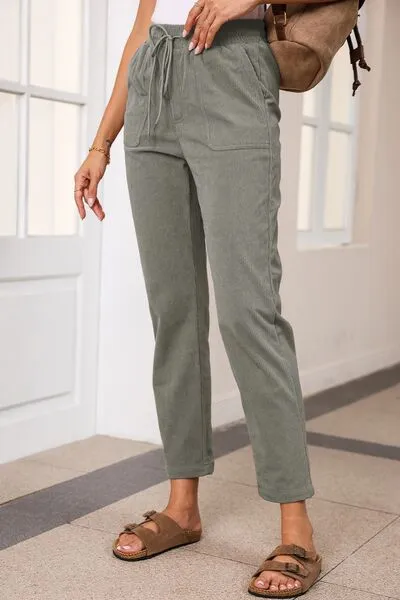 Drawstring Straight Pants With Pocket