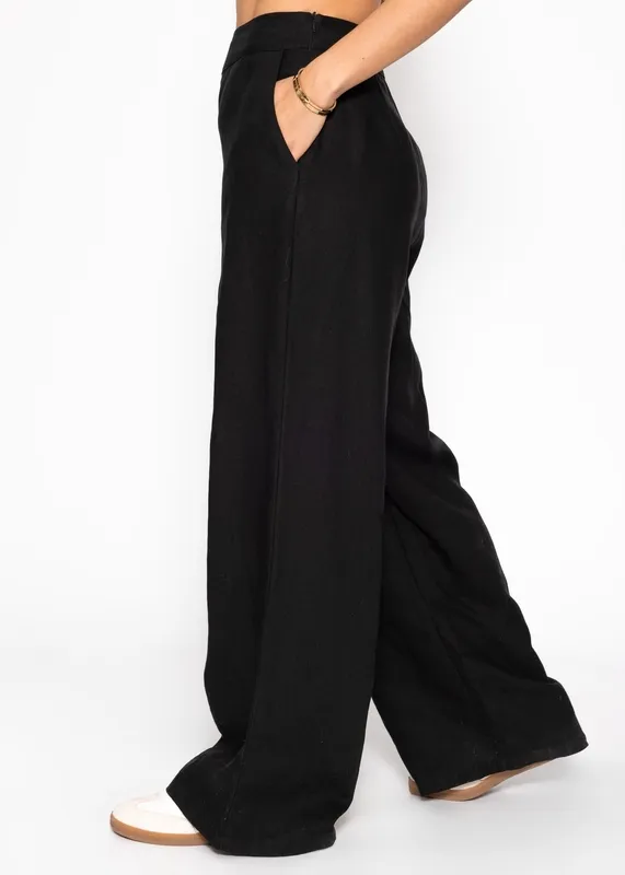 Black Linen Straight Pants